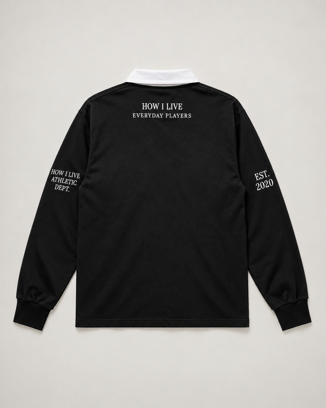 DUSKWATER Everyday Players black rugby shirt with white collar, oversized