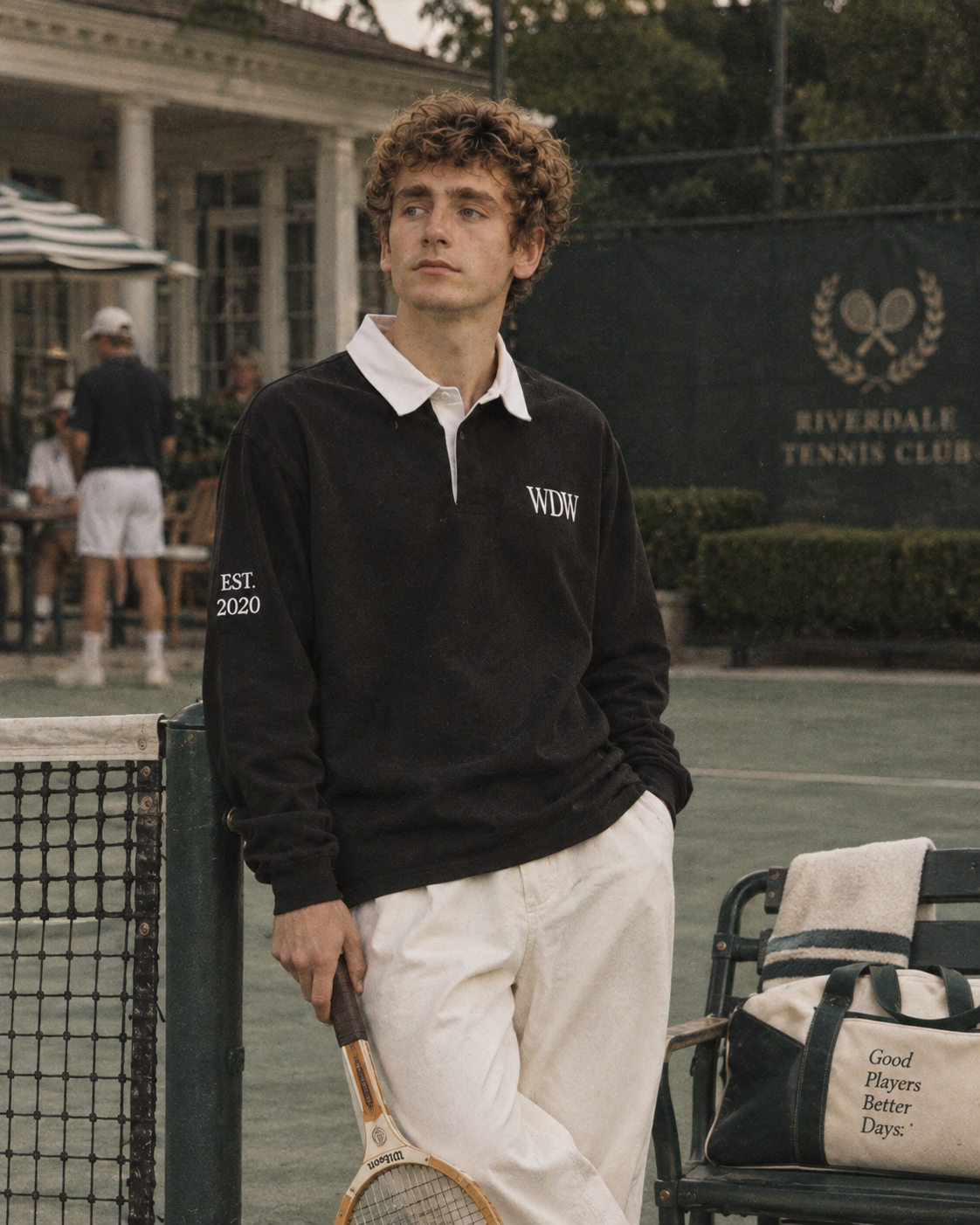 DUSKWATER Everyday Players black rugby shirt with white collar, oversized