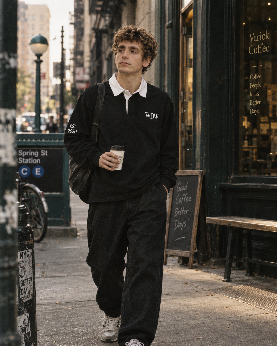 DUSKWATER Everyday Players black rugby shirt with white collar, oversized