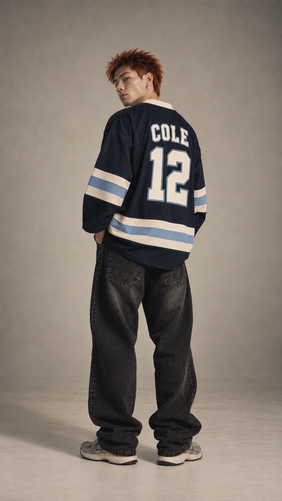 Back of custom hockey jersey with name COLE and number 12