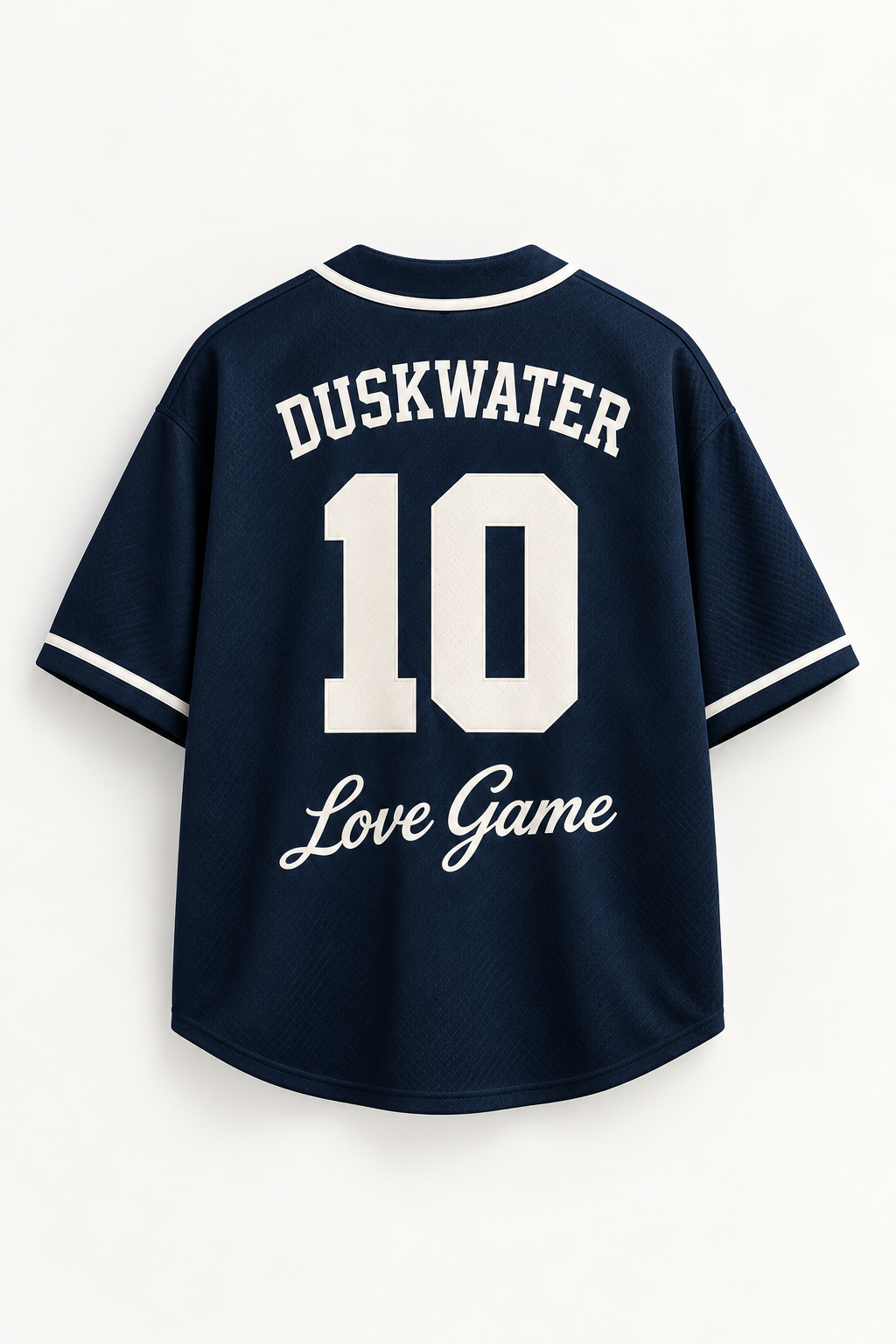 DUSKWATER Love Game navy button-up baseball jersey with custom name and number