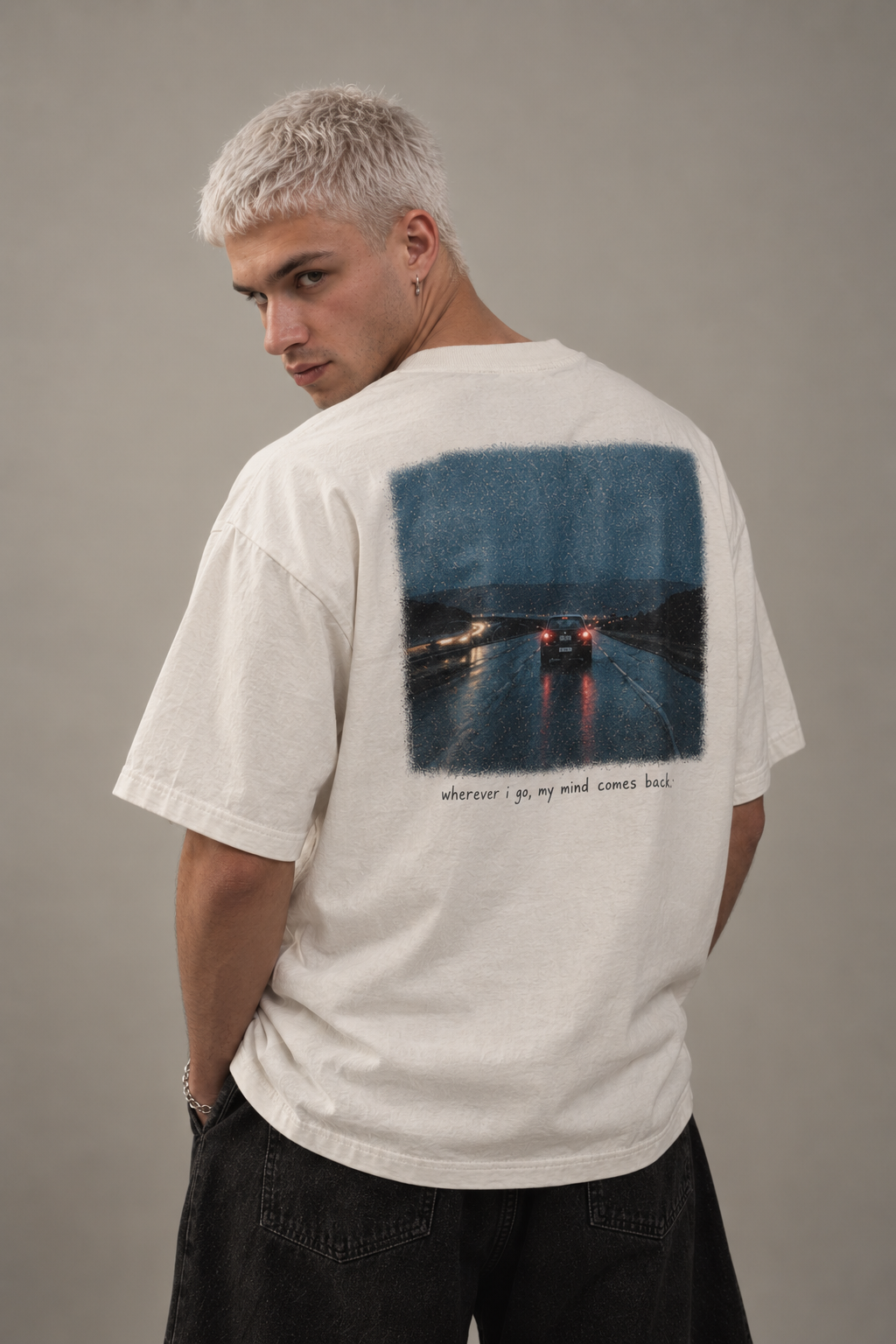 DUSKWATER My Body Works oversized graphic tee in washed ivory — cinematic American streetwear
