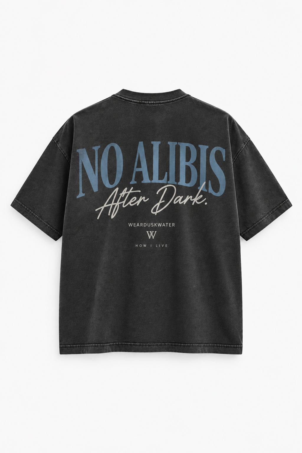 DUSKWATER No Alibis washed-black oversized tee in heavyweight cotton