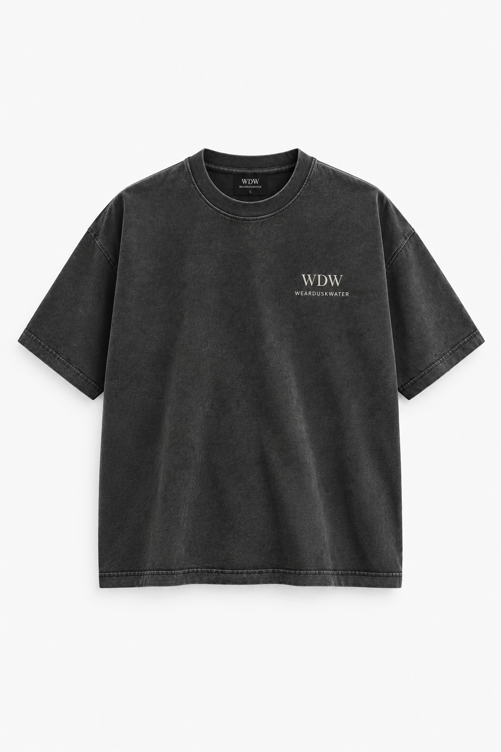 DUSKWATER No Alibis washed-black oversized tee in heavyweight cotton