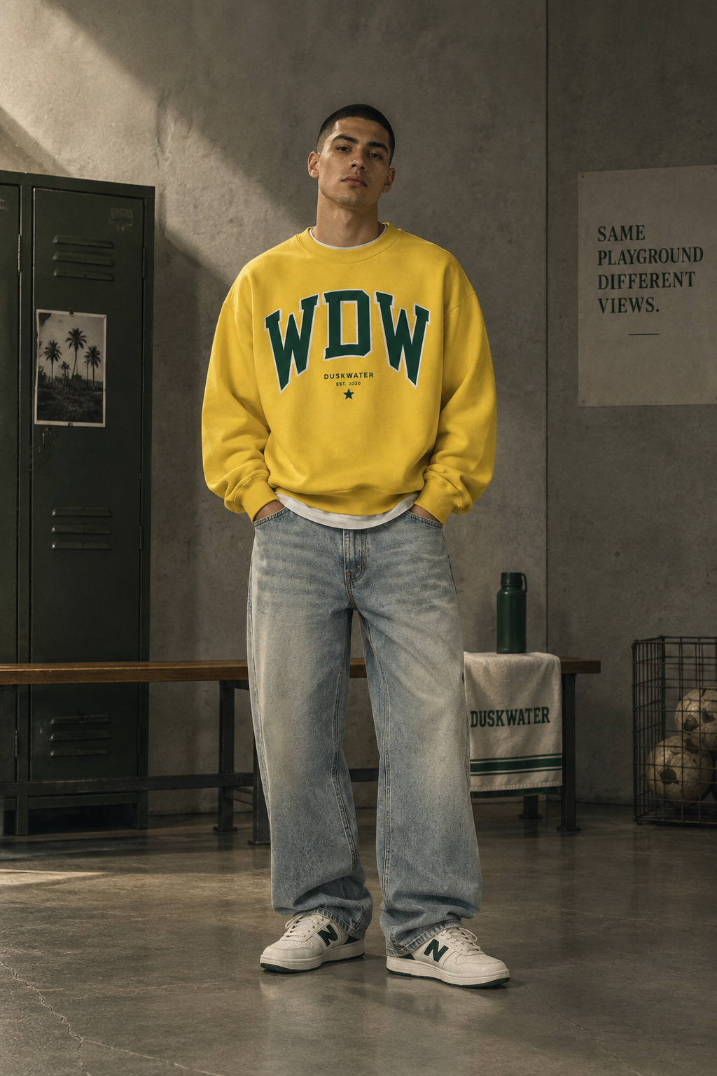 DUSKWATER Respect The Game varsity crewneck sweatshirt, oversized fit