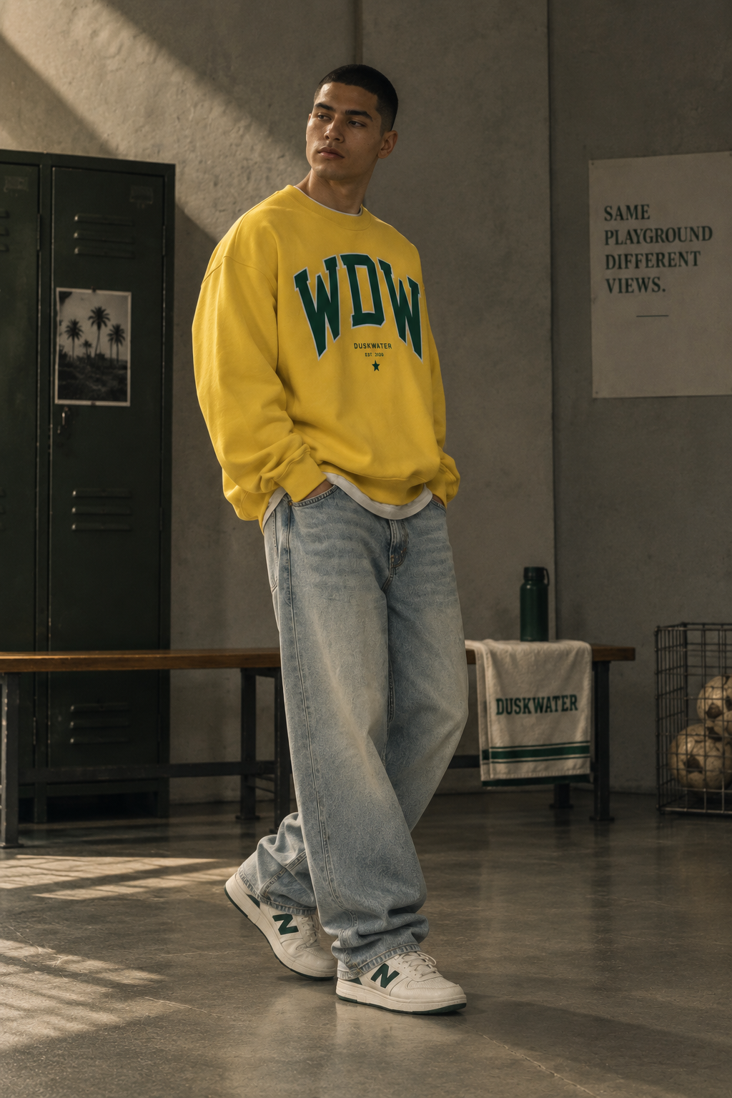 DUSKWATER Respect The Game varsity crewneck sweatshirt, oversized fit