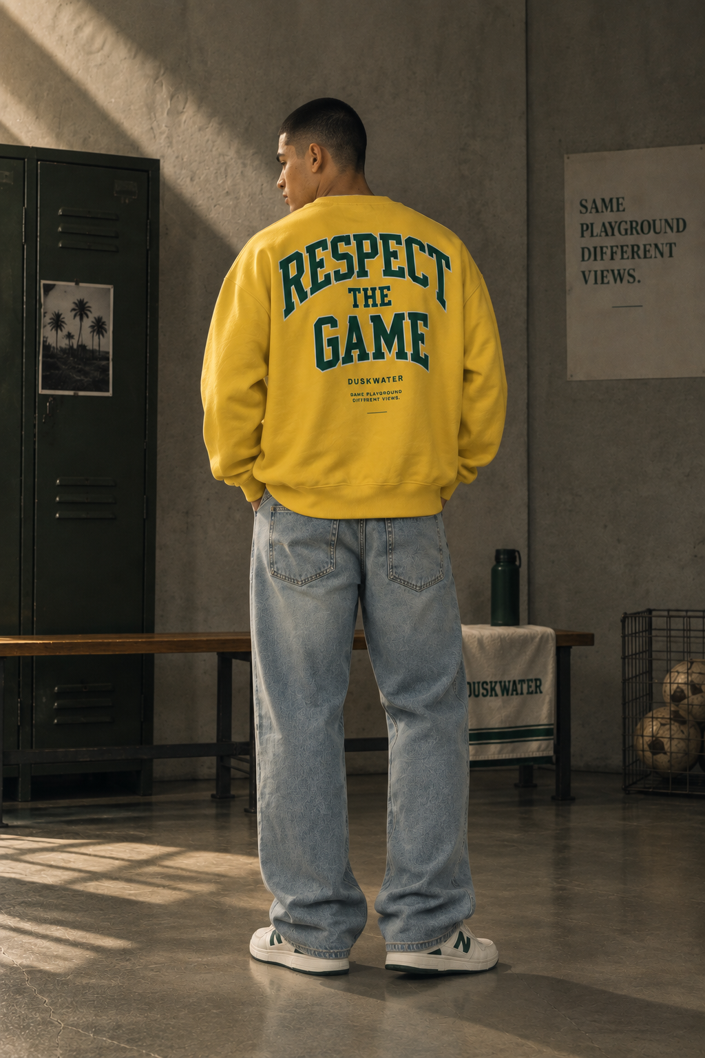 DUSKWATER Respect The Game varsity crewneck sweatshirt, oversized fit