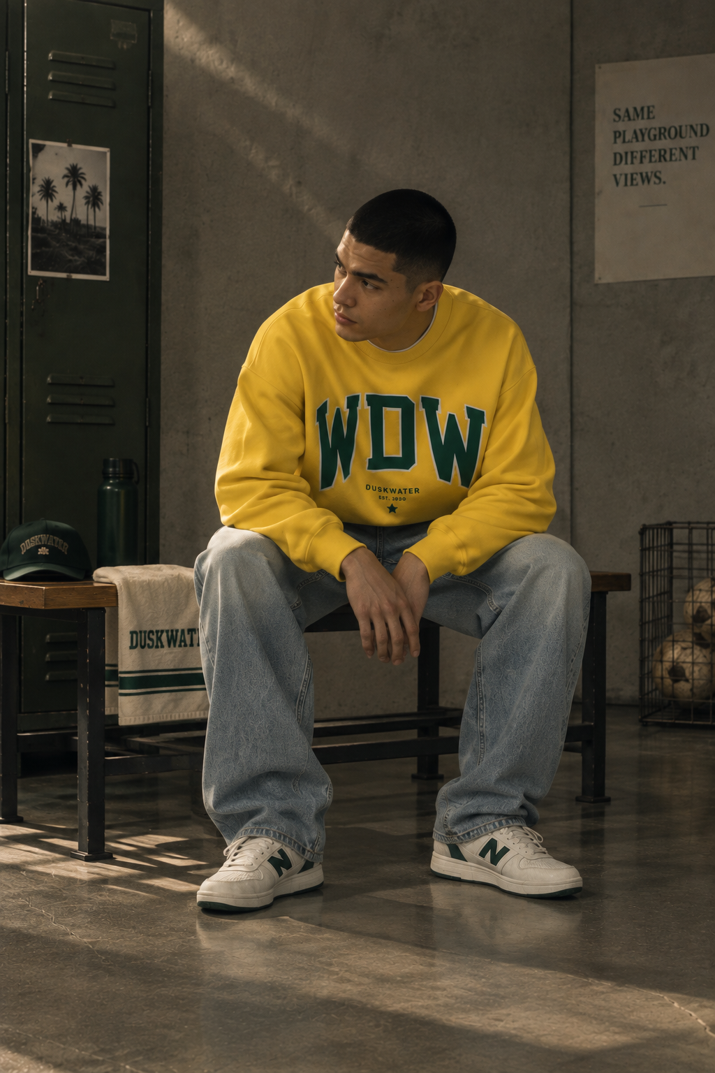 DUSKWATER Respect The Game varsity crewneck sweatshirt, oversized fit