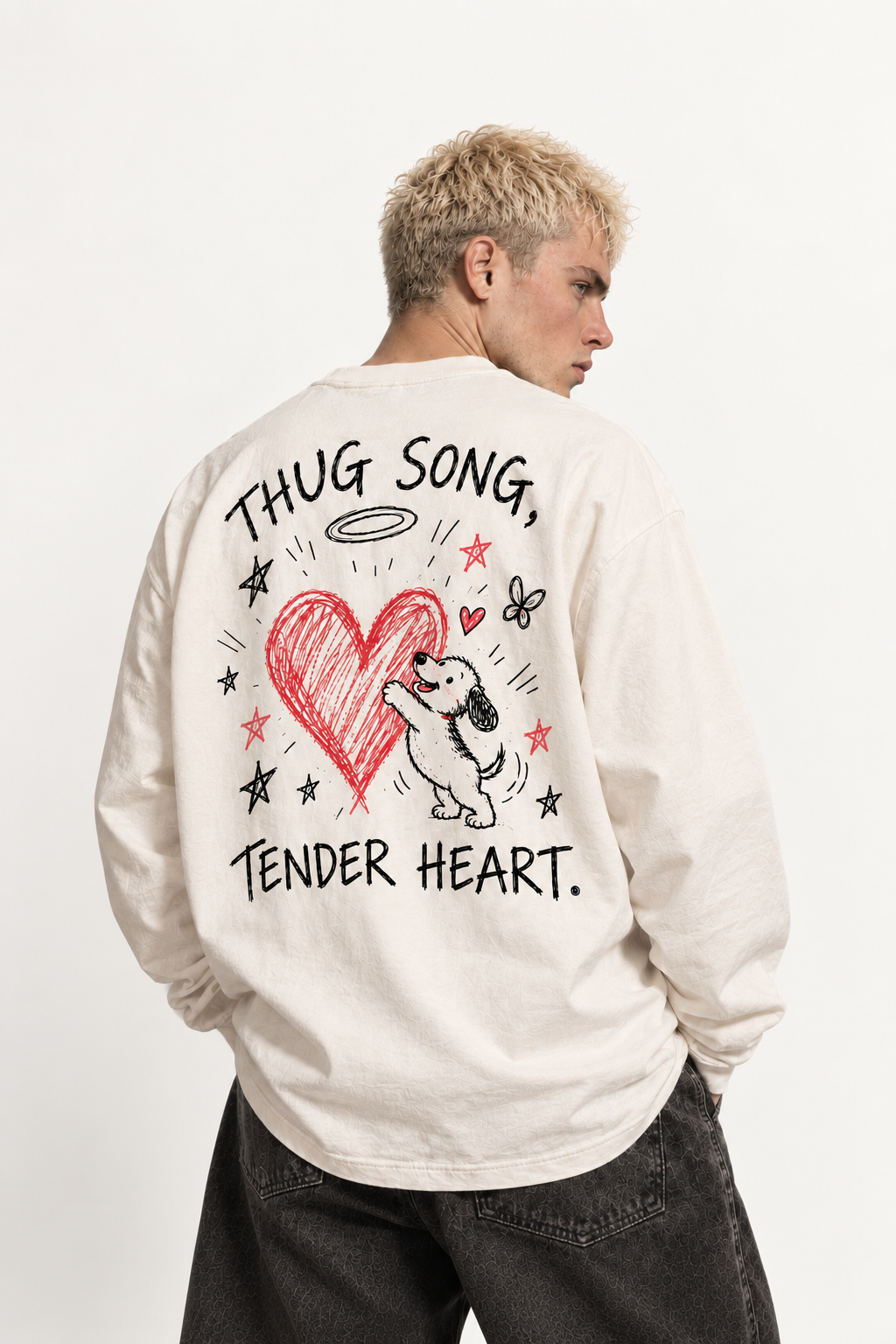 DUSKWATER Thug Song oversized long-sleeve tee in washed cream