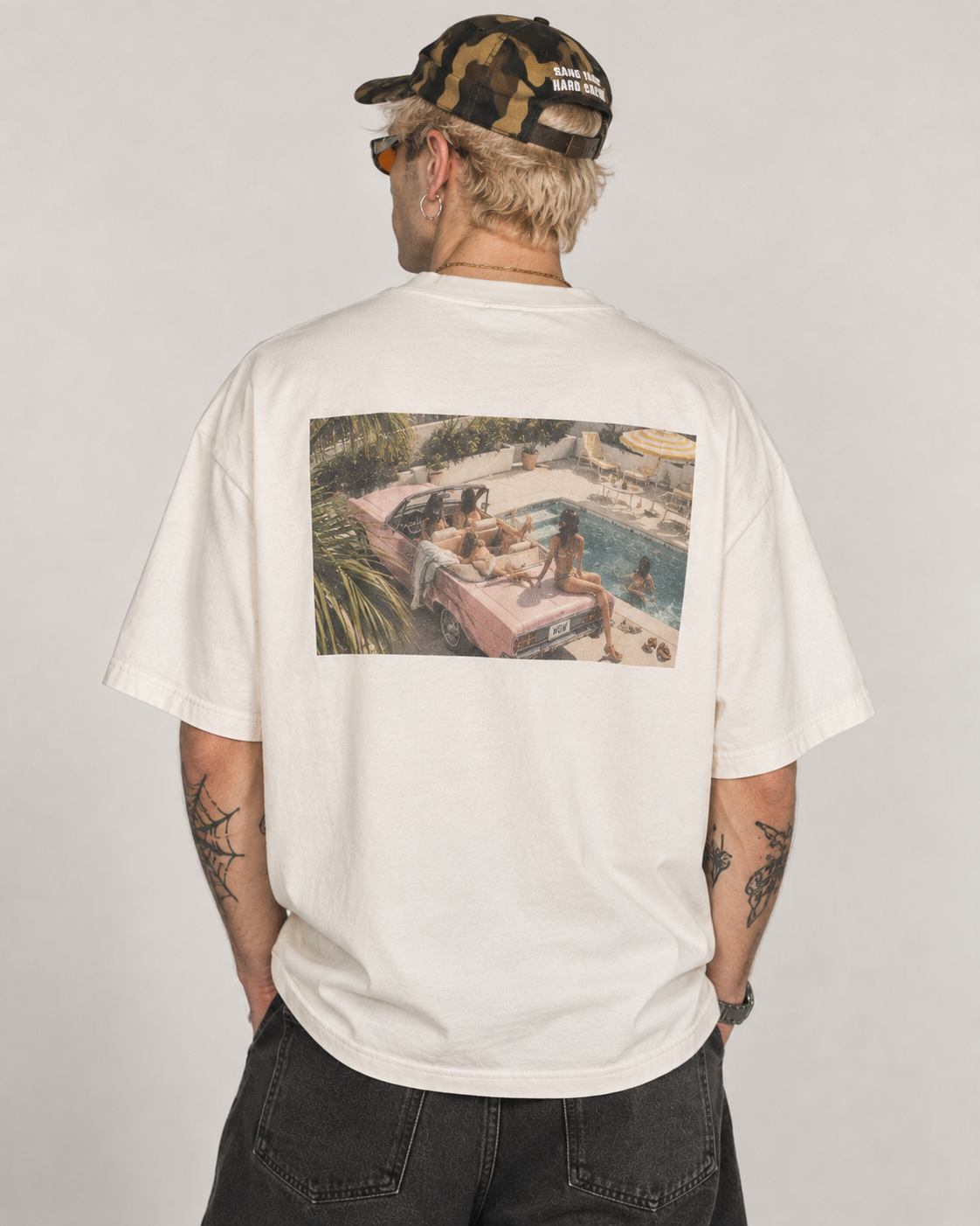 DUSKWATER Too Alive To Leave Young pool-party photo tee in washed cream