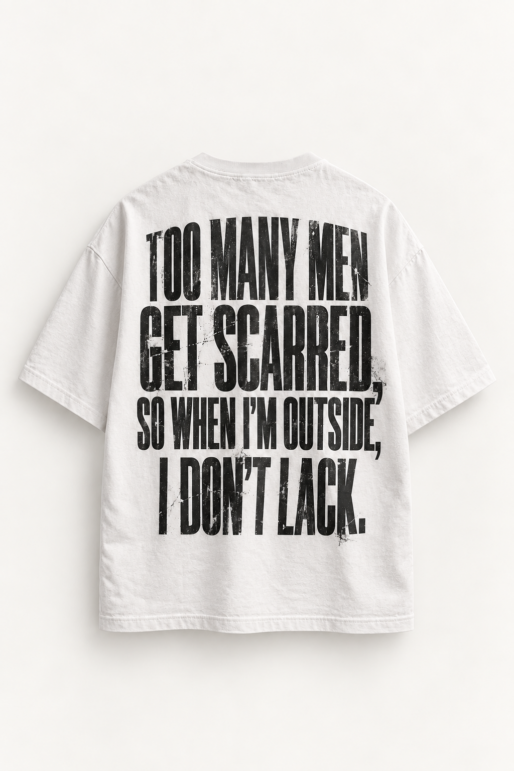 DUSKWATER Too Many Men Get Scarred oversized graphic tee with statement back print