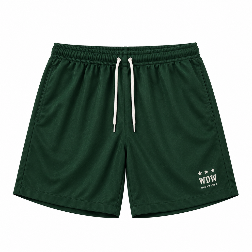 DUSKWATER WDW sport shorts in forest green with embroidered star logo
