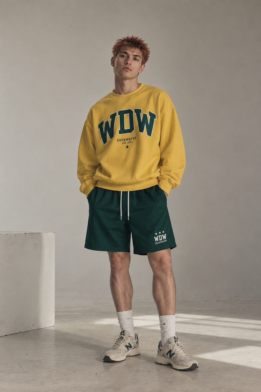 DUSKWATER WDW sport shorts in forest green with embroidered star logo