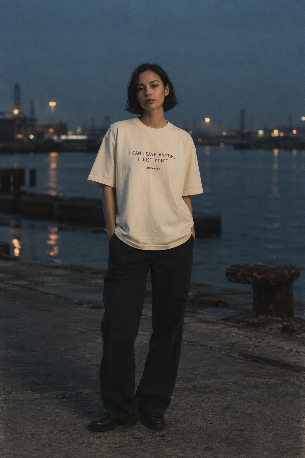 DUSKWATER I Can Leave Anytime oversized graphic tee in washed ivory