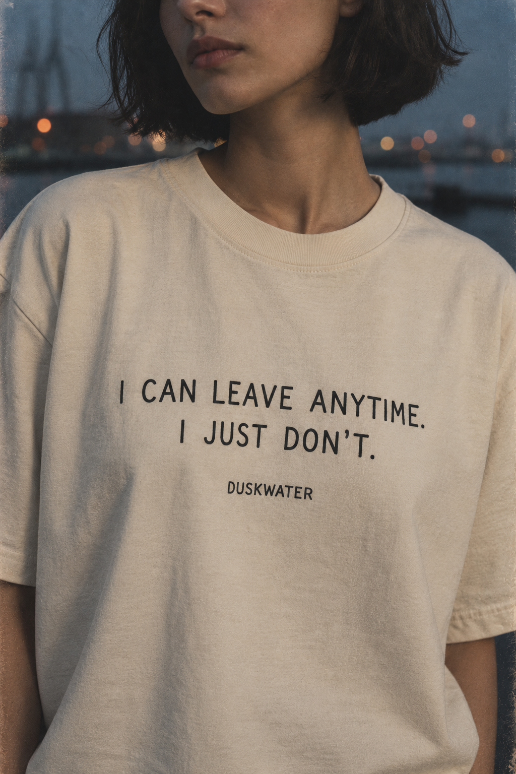 DUSKWATER I Can Leave Anytime oversized graphic tee in washed ivory
