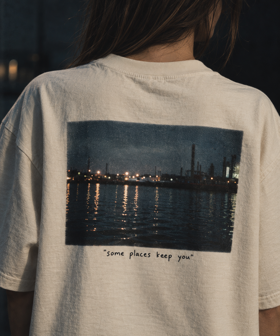 DUSKWATER Comes Back cinematic photo-print oversized tee in washed ivory