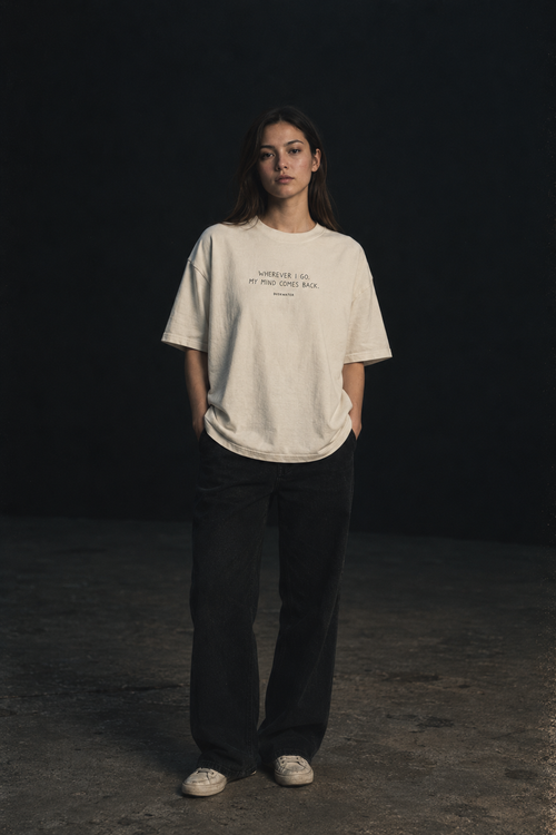 DUSKWATER Comes Back cinematic photo-print oversized tee in washed ivory
