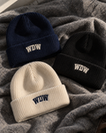 Embroidered WDW cuffed beanies in navy, black and cream